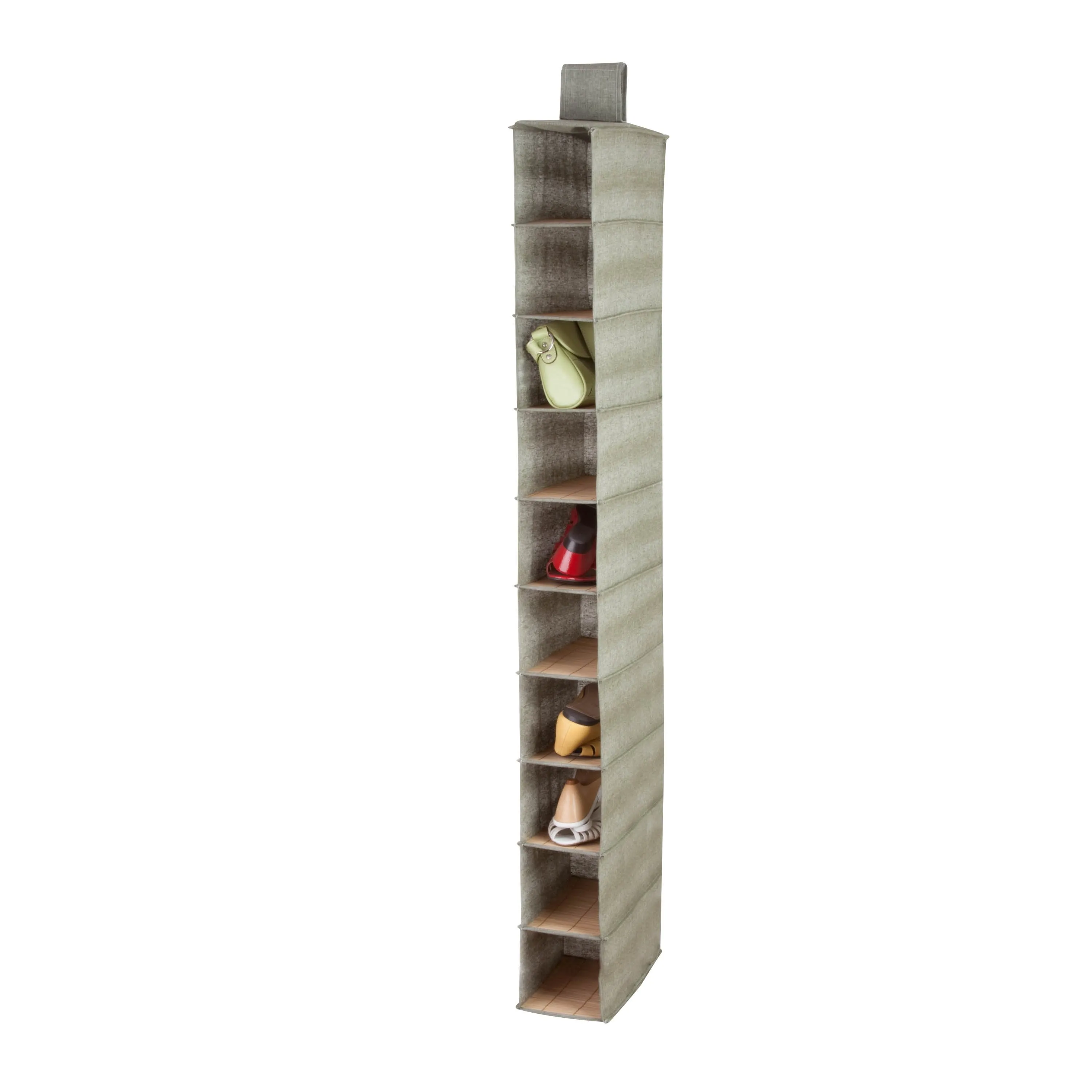 10-Tier Hanging Shoe Shelf, Bamboo & Canvas