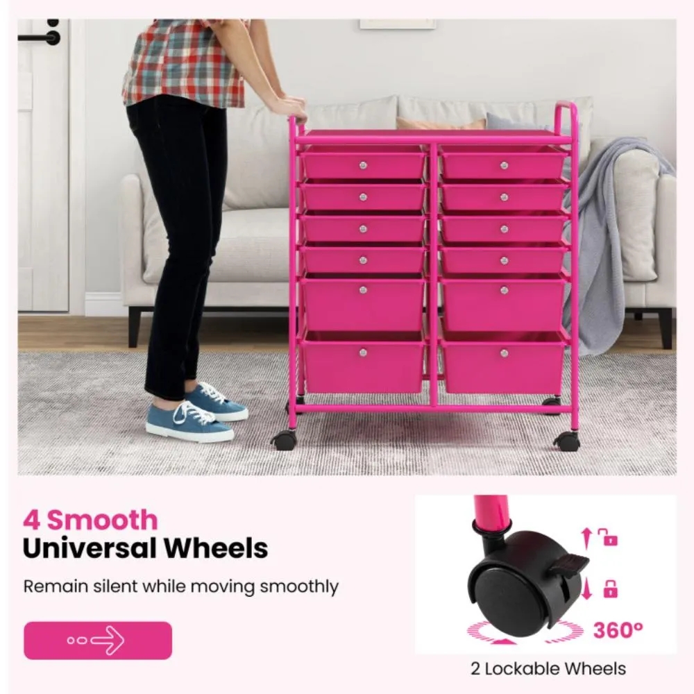 12 Drawers Rolling Cart Storage Scrapbook Paper Organizer Bins-Black
