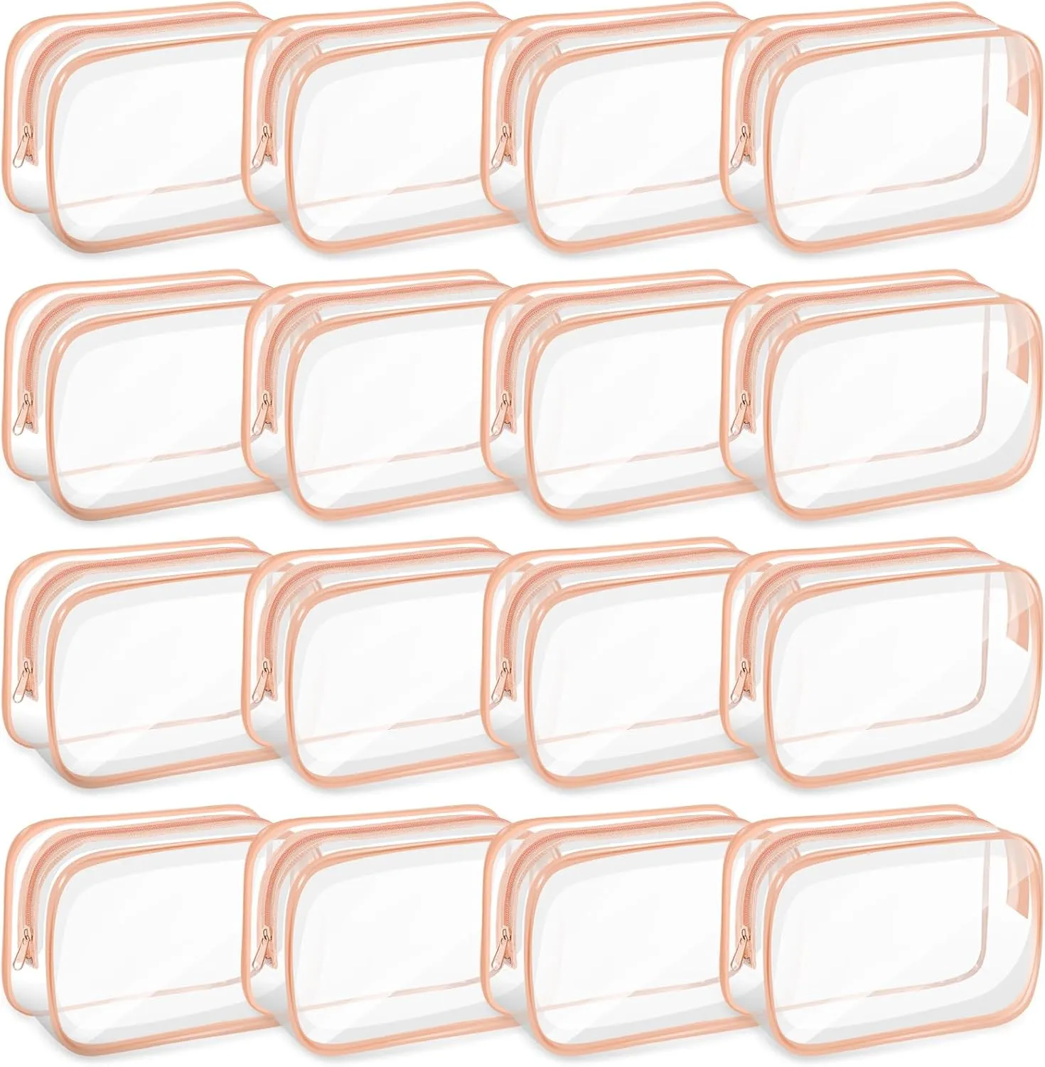 16 PCS Clear Makeup Bags, TSA Approved, Waterproof PVC Travel Bags with Zipper, Portable Transparent Cosmetic Pouches for Women Men Vacation (Pink, Small)
