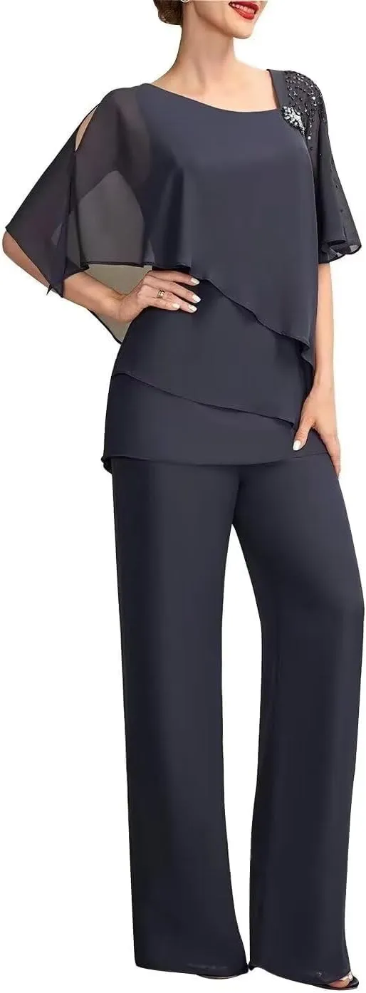 2 Pieces Pantsuits Mother of The Bride Dress V-Neck Ankle Length Formal Dresses Evening Gowns for Women