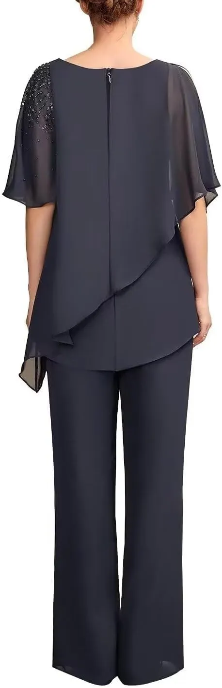 2 Pieces Pantsuits Mother of The Bride Dress V-Neck Ankle Length Formal Dresses Evening Gowns for Women