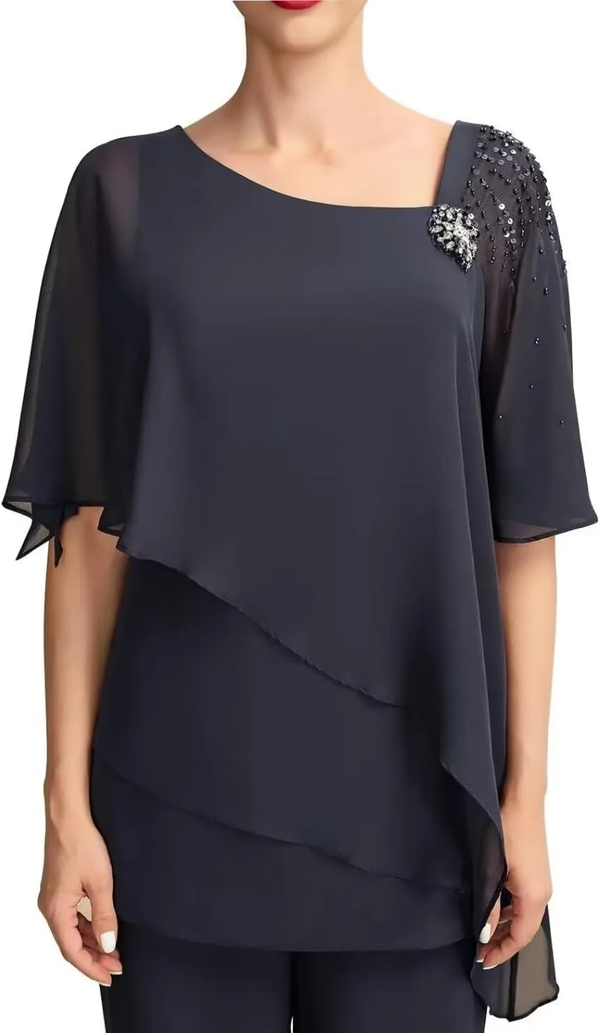 2 Pieces Pantsuits Mother of The Bride Dress V-Neck Ankle Length Formal Dresses Evening Gowns for Women