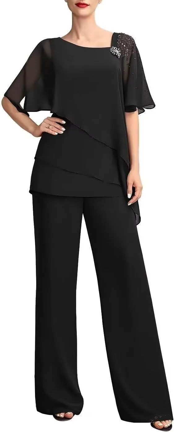 2 Pieces Pantsuits Mother of The Bride Dress V-Neck Ankle Length Formal Dresses Evening Gowns for Women