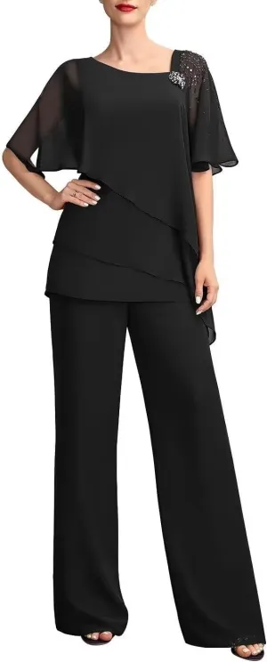 2 Pieces Pantsuits Mother of The Bride Dress V-Neck Ankle Length Formal Dresses Evening Gowns for Women