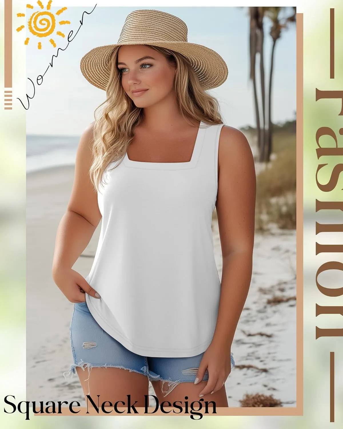 3 Pack Summer Plus Size Tank Tops for Women Sleeveless Tunic Shirts Square Neck Tops Side Slits 1X-5X