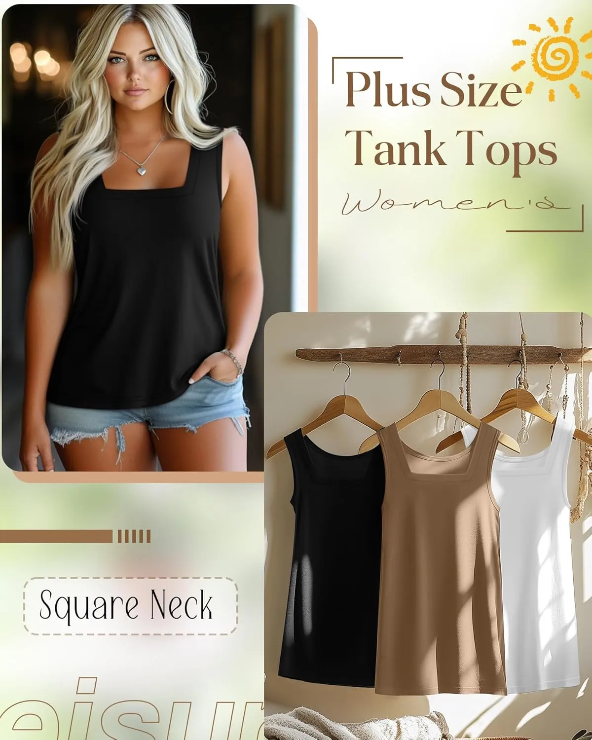 3 Pack Summer Plus Size Tank Tops for Women Sleeveless Tunic Shirts Square Neck Tops Side Slits 1X-5X