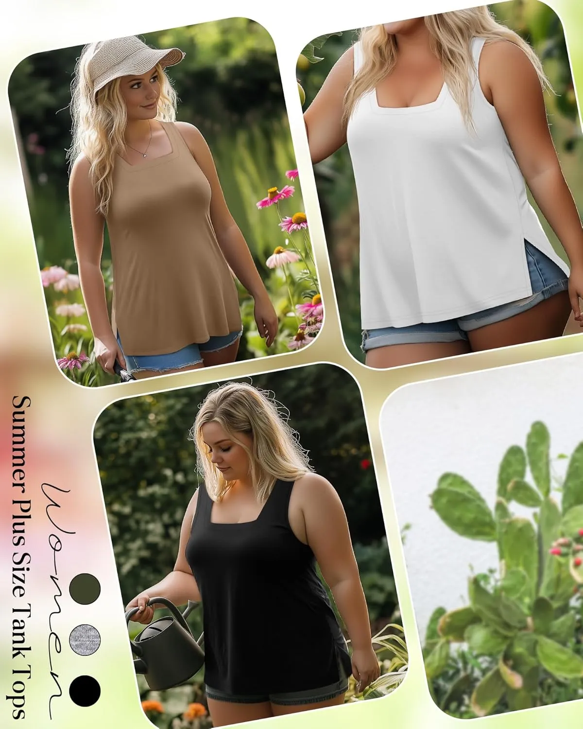 3 Pack Summer Plus Size Tank Tops for Women Sleeveless Tunic Shirts Square Neck Tops Side Slits 1X-5X