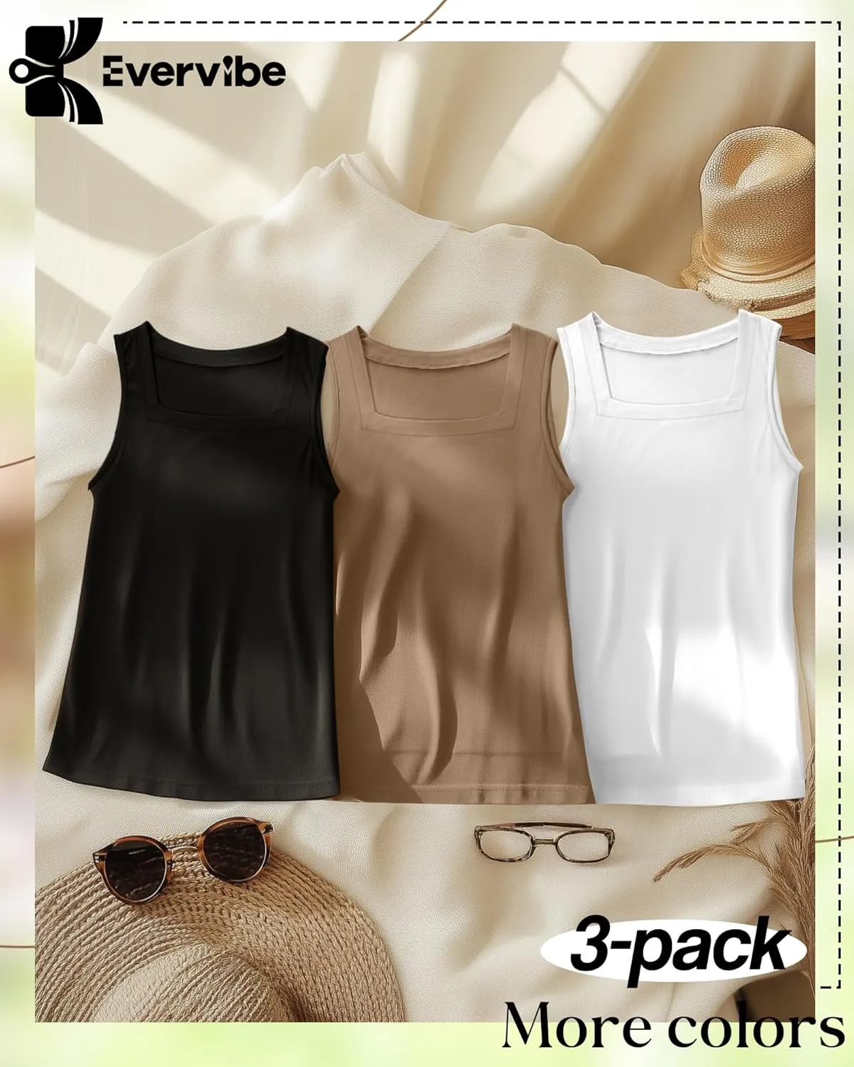 3 Pack Summer Plus Size Tank Tops for Women Sleeveless Tunic Shirts Square Neck Tops Side Slits 1X-5X