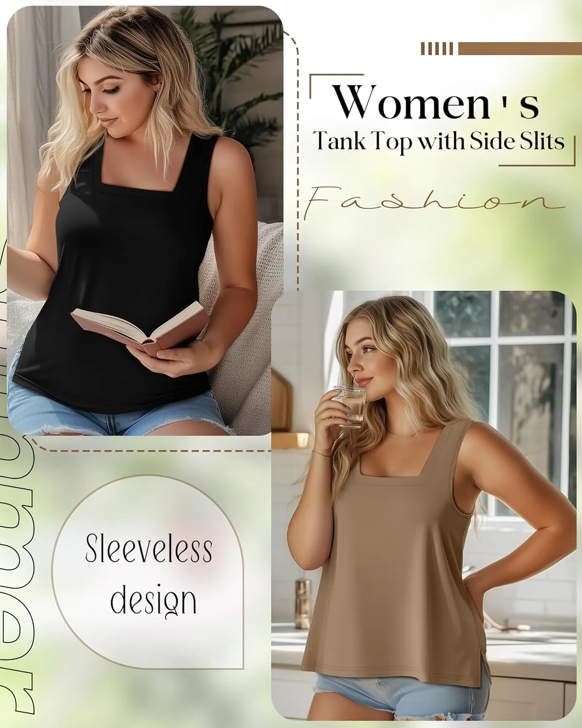 3 Pack Summer Plus Size Tank Tops for Women Sleeveless Tunic Shirts Square Neck Tops Side Slits 1X-5X