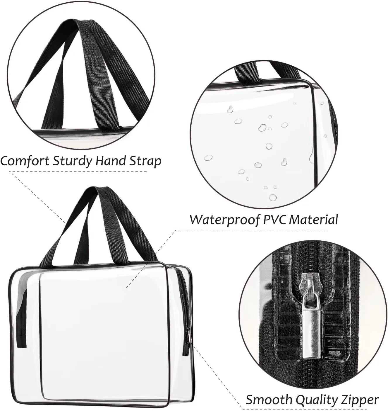 3pcs Clear Cosmetic Bags, TSA Approved Toiletry Bag Set Crystal Clear Travel Beach Essentials Bag Organization PVC, Clear Makeup Bags Luggage Pouch Carry on Airport Airline Compliant Bag Women Men