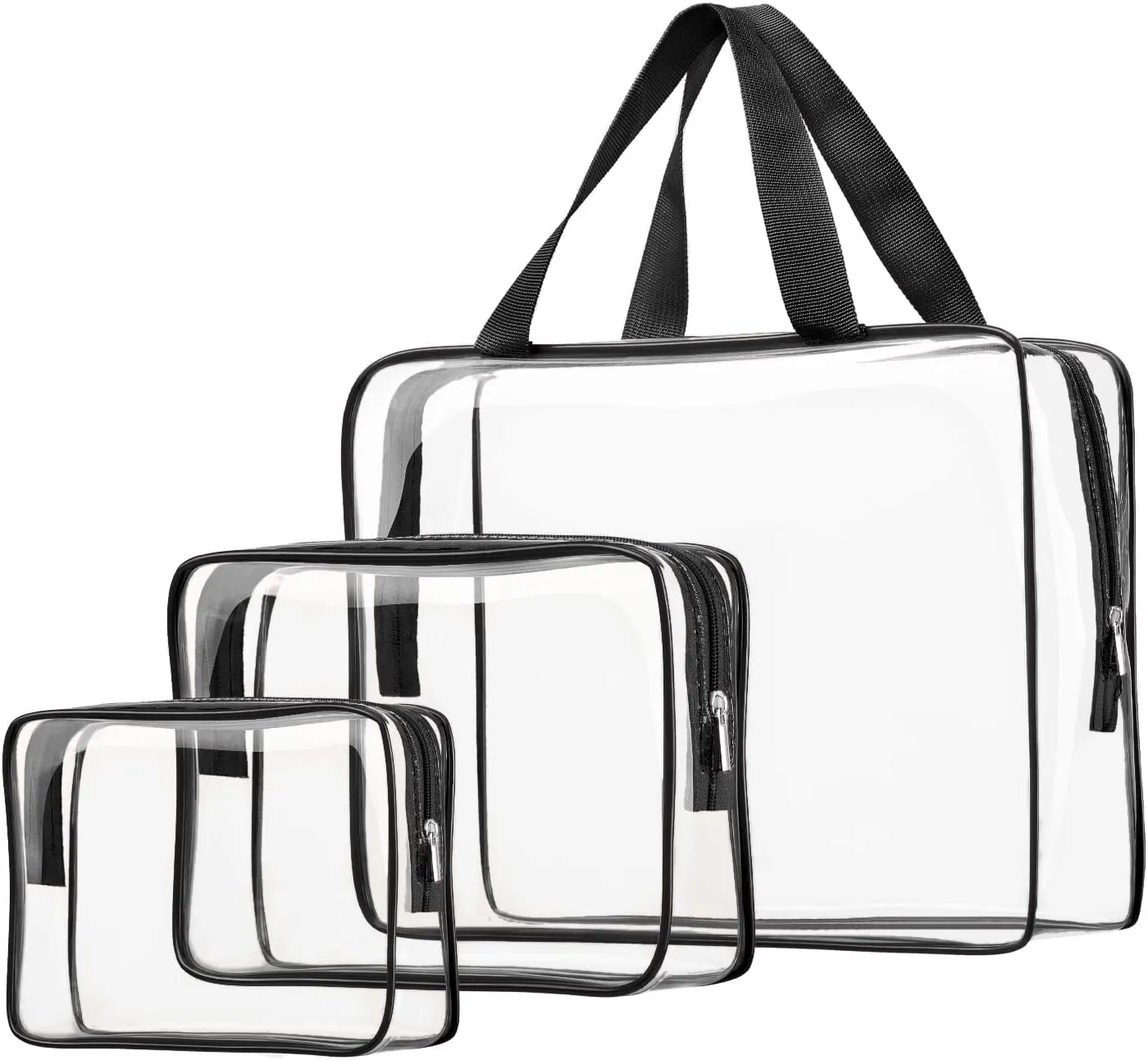 3pcs Clear Cosmetic Bags, TSA Approved Toiletry Bag Set Crystal Clear Travel Beach Essentials Bag Organization PVC, Clear Makeup Bags Luggage Pouch Carry on Airport Airline Compliant Bag Women Men