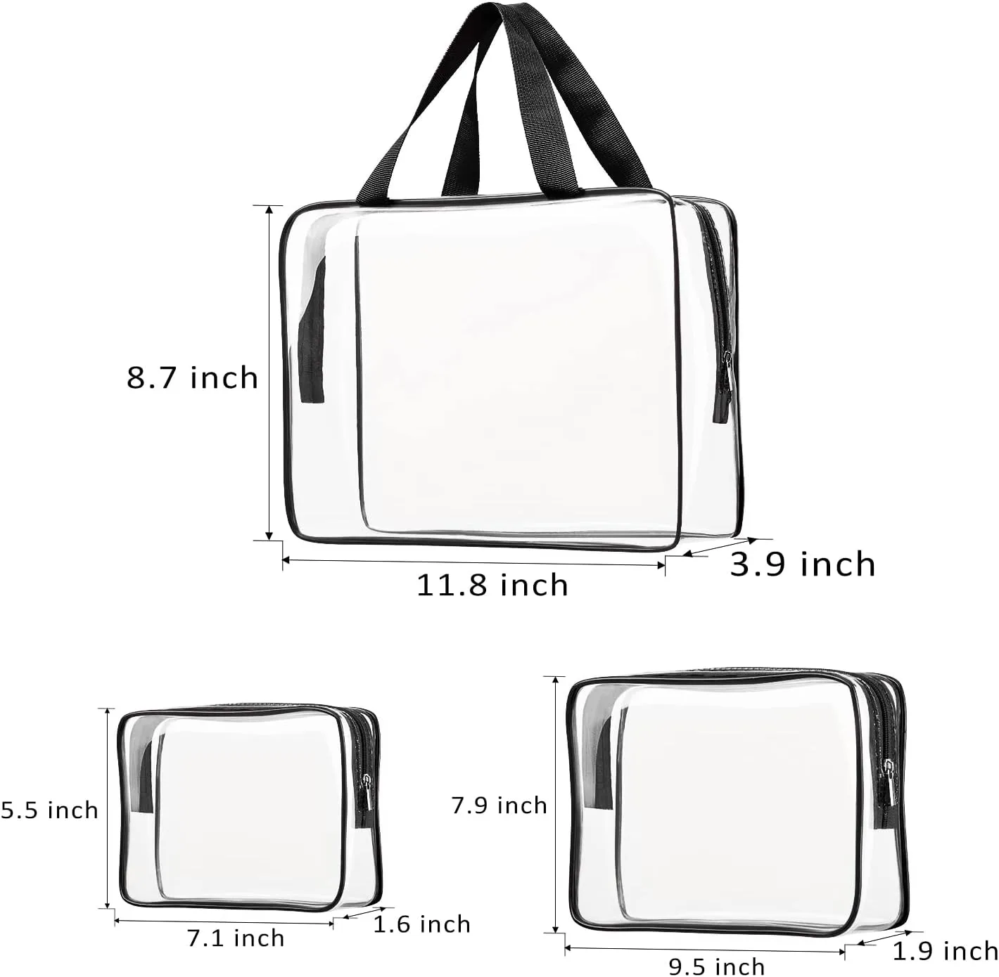 3pcs Clear Cosmetic Bags, TSA Approved Toiletry Bag Set Crystal Clear Travel Beach Essentials Bag Organization PVC, Clear Makeup Bags Luggage Pouch Carry on Airport Airline Compliant Bag Women Men