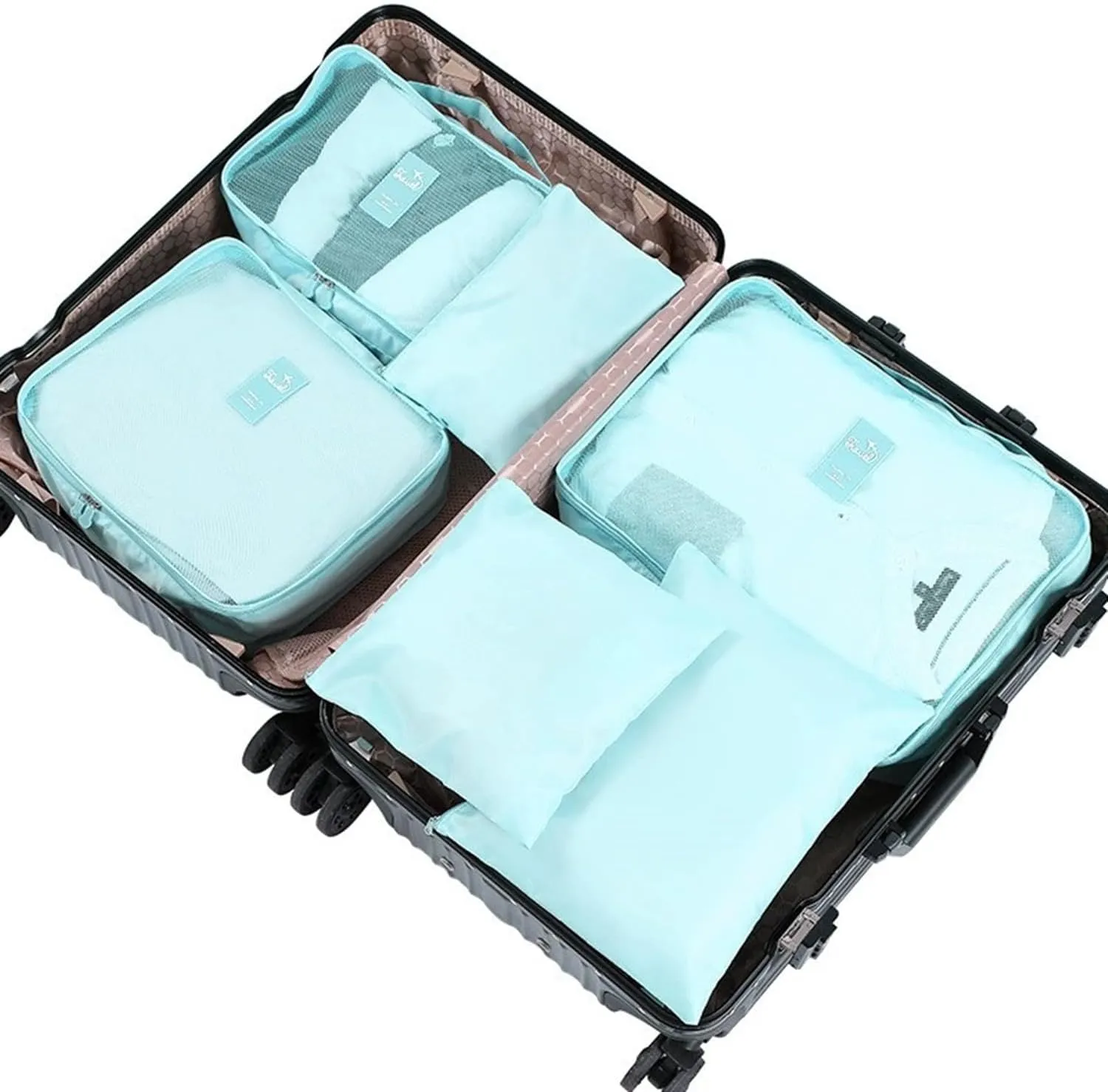 6 Pack Packing Cubes Compression - Travel Cubes for Carry on Suitcases - Travel Storage Bags, Luggage Organizer with Laundry Pouch, Travel Packing Organizers Bag for Clothes Storage Bag - Blue