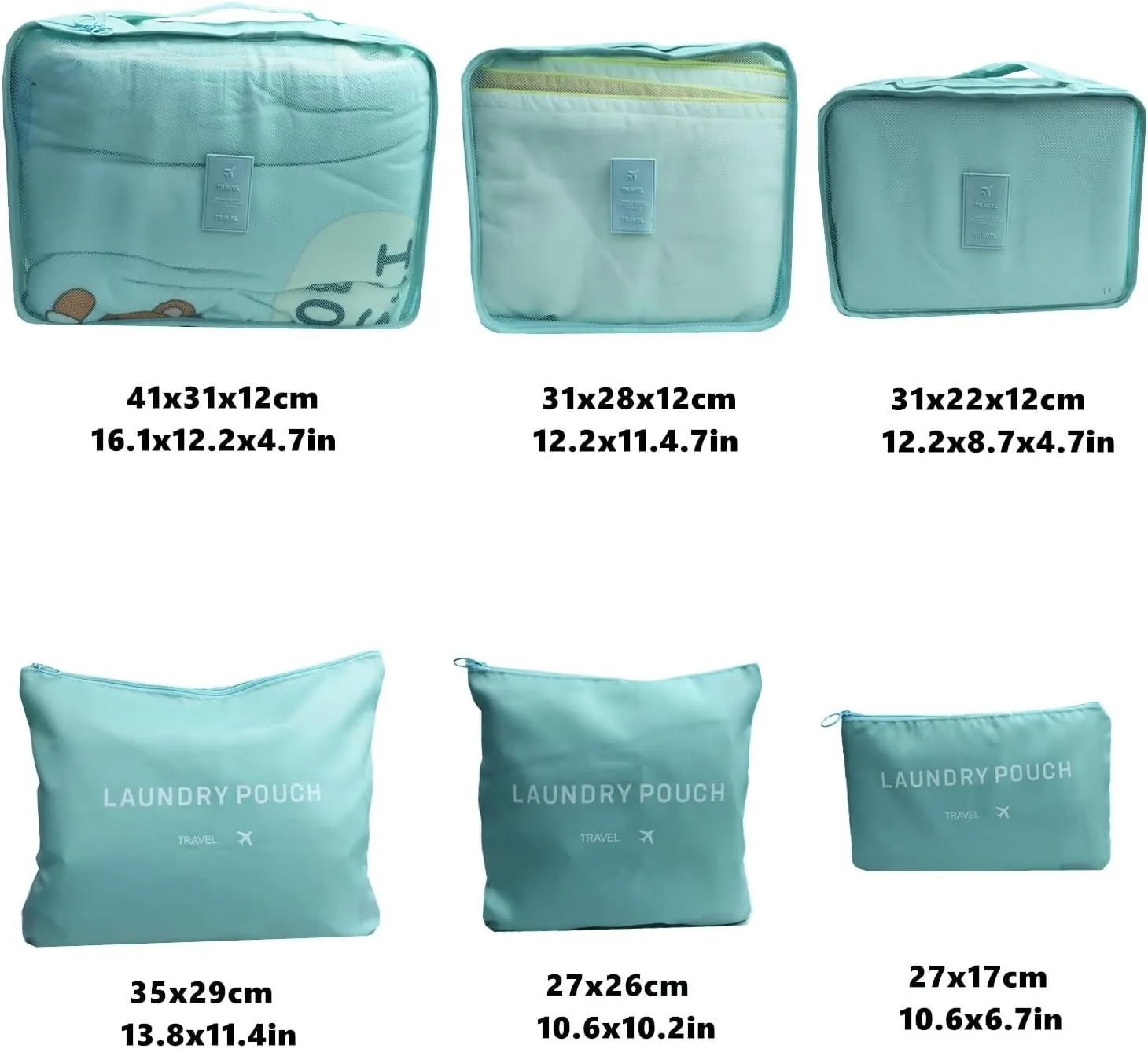 6 Pack Packing Cubes Compression - Travel Cubes for Carry on Suitcases - Travel Storage Bags, Luggage Organizer with Laundry Pouch, Travel Packing Organizers Bag for Clothes Storage Bag - Blue