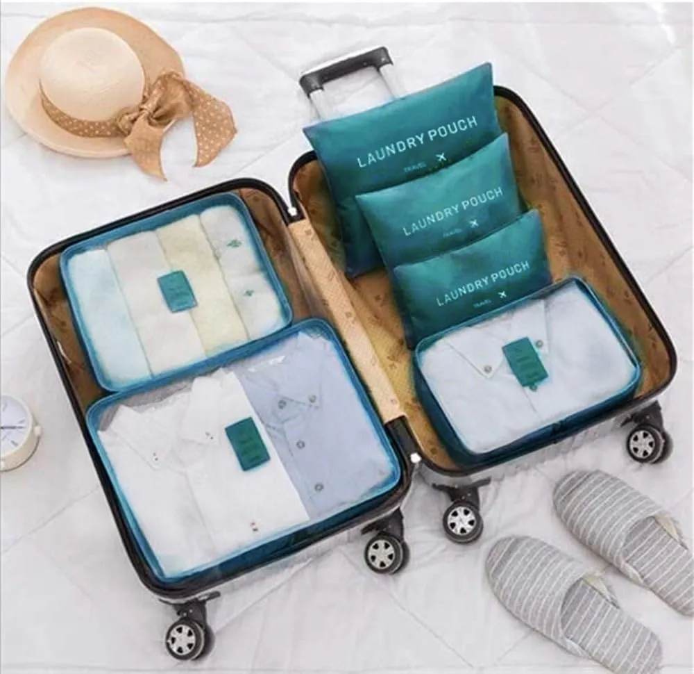 6 Pack Packing Cubes for Suitcases - Compression Luggage Packing Organizers with Laundry Pouch - Travel Storage Bags for Travel Accessories, Clothes, Cosmetics, Toiletries - Dark Green