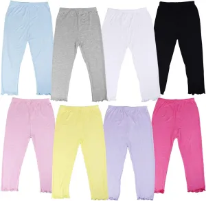 8 Pieces Girls's Capris Leggings Cotton Cropped Leggings School Uniform Pants with Floral Trim for Girls, 8 Colors