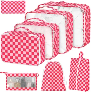 8 Set Packing Cubes for Suitcases,Packing Cube with Shoe,Cosmetics,Clothing, and Accessories Bags Packing Cubes for Travel Luggage Organizer Women Men(Rose Checkered)