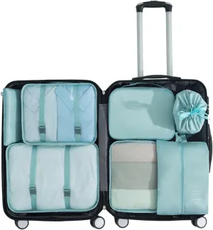 8 Set Packing Cubes with Portable Shoe Bag, Travel Underwear Storage Bag, and Makeup Bag for Suitcases Organizer Bags Set, Carry On Suitcase Luggage Organizers (Light