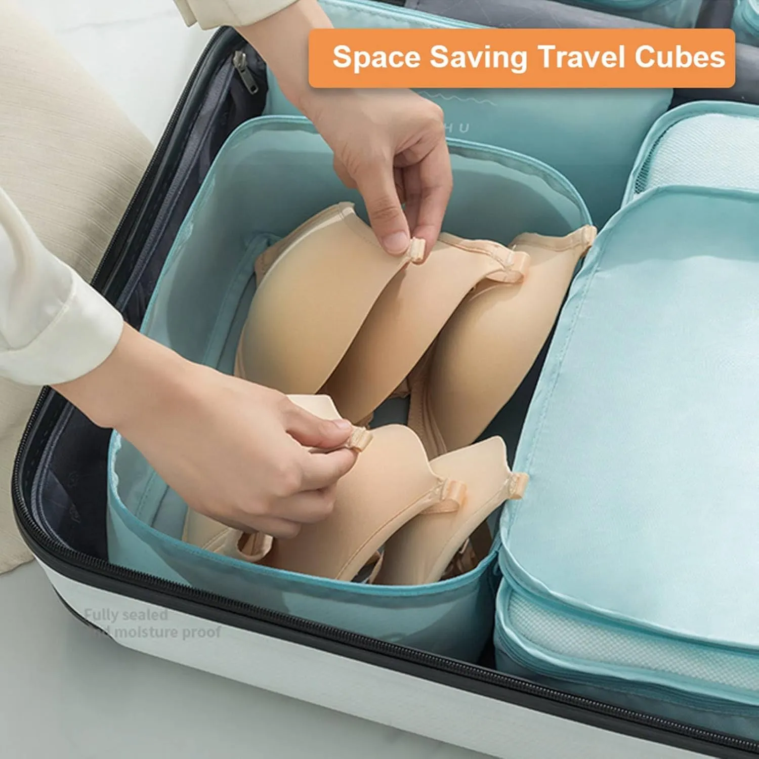 8 Set Packing Cubes with Portable Shoe Bag, Travel Underwear Storage Bag, and Makeup Bag for Suitcases Organizer Bags Set, Carry On Suitcase Luggage Organizers (Light