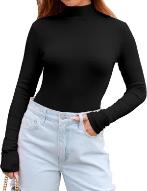 Abardsion Women's Long Sleeve Mock Turtleneck Shirts 2025 Fleece Lined Base Layer Slim Fit Thermal Underwear Tops