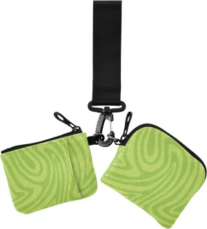 Abstract Green Wavy Lines Women's Card Cases Change Holder Large Capacity Wristlet Wallet Key Holder with Keychain for Women Men 2 Pcs