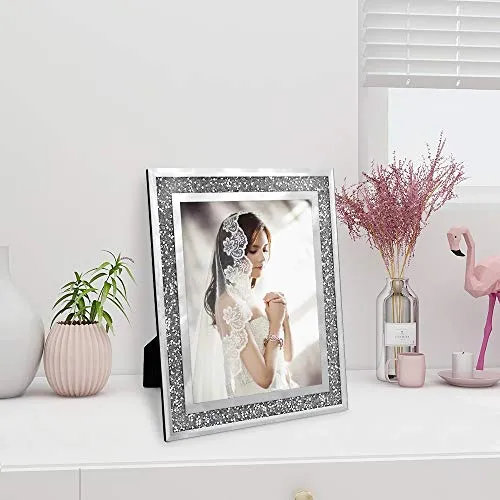 Afuly Glass Picture Frame 8x10 Silver Sparking Photo Frame for Wall Hanging and Tabletop Display