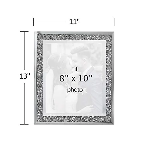 Afuly Glass Picture Frame 8x10 Silver Sparking Photo Frame for Wall Hanging and Tabletop Display