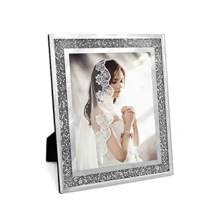 Afuly Glass Picture Frame 8x10 Silver Sparking Photo Frame for Wall Hanging and Tabletop Display
