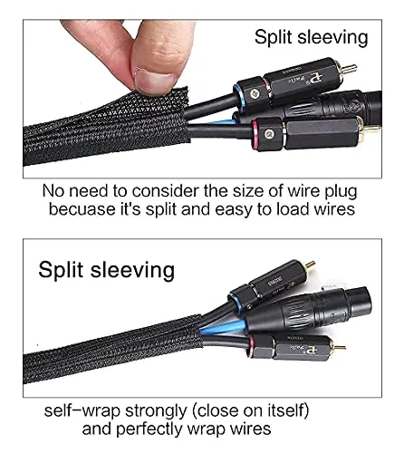 Alex Tech 10ft - 1/2 inch Split Sleeving and 100ft - 1/4 inch Expandable Sleeving Black