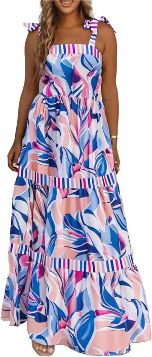 AlvaQ Women's 2025 Summer Sleeveless Floral Print Maxi Dress Strap Square Neck Beach Sun Dress