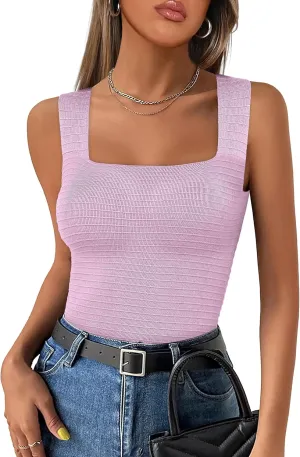 ANRABESS Tank Tops for Women 2025 Summer Square Neck Rib Knit Sleeveless Basic Slim Fit Shirts Casual Top Trendy Outfits