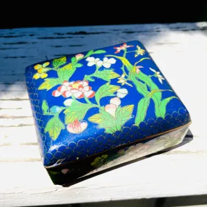 Antique Vintage Chinese Floral Multi Color Flower Cloisonne Enamel Trinket Box