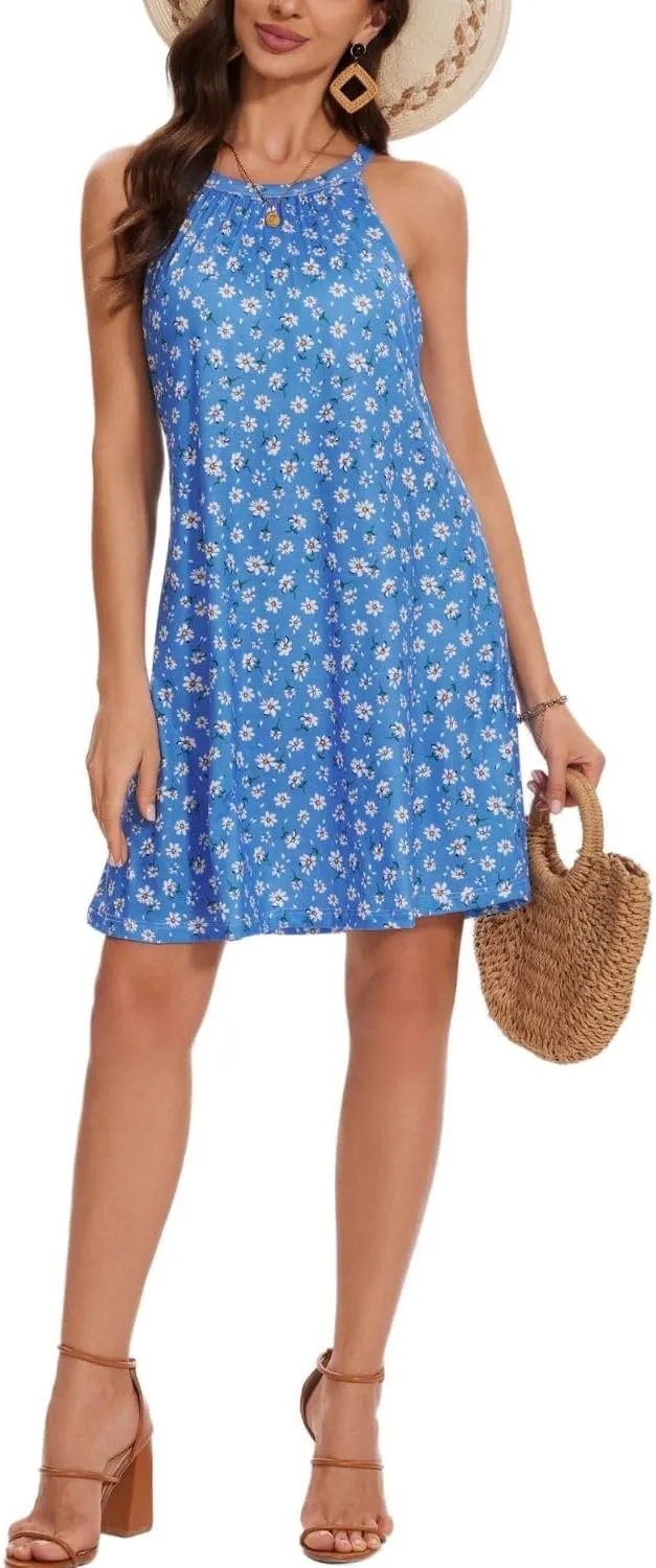 ANYFITTING Summer Dress with Built in Bra Casual Beach Sundress Flowy Halter Mini Short Dresses for Women 2025