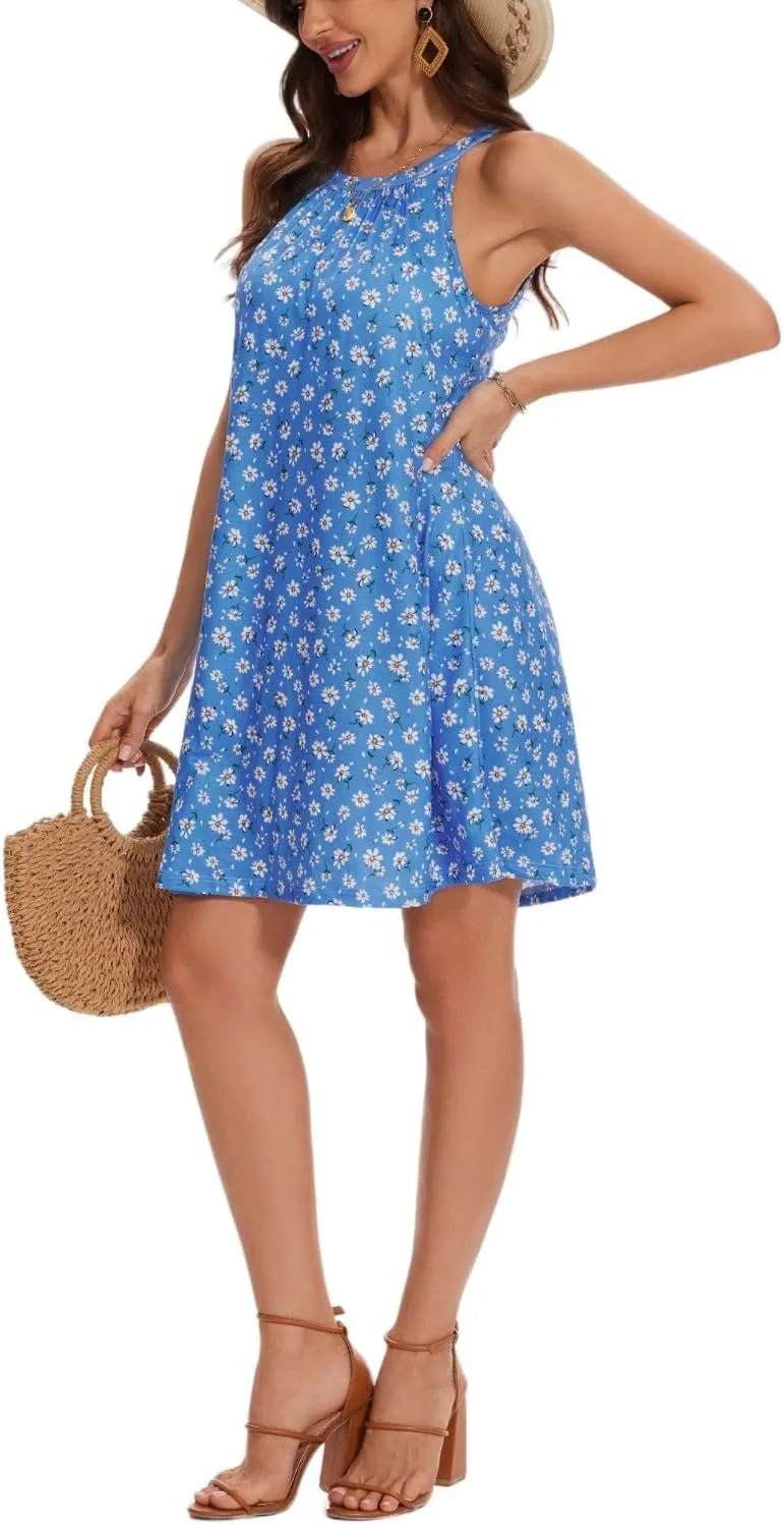 ANYFITTING Summer Dress with Built in Bra Casual Beach Sundress Flowy Halter Mini Short Dresses for Women 2025