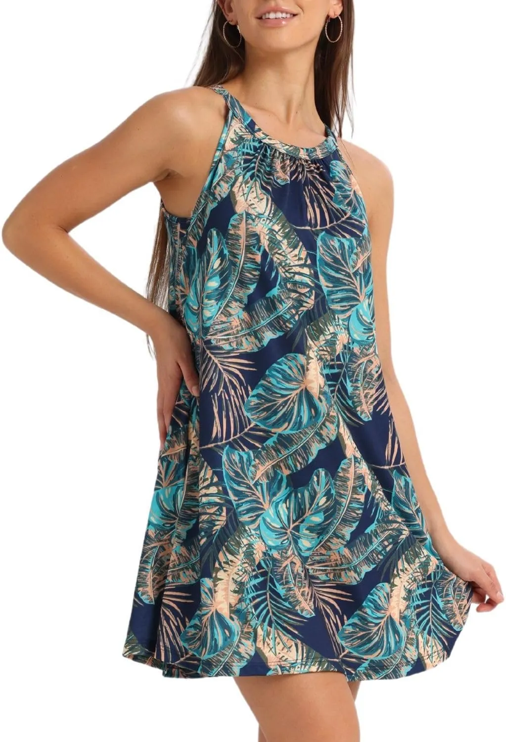 ANYFITTING Summer Dress with Built in Bra Casual Beach Sundress Flowy Halter Mini Short Dresses for Women 2025