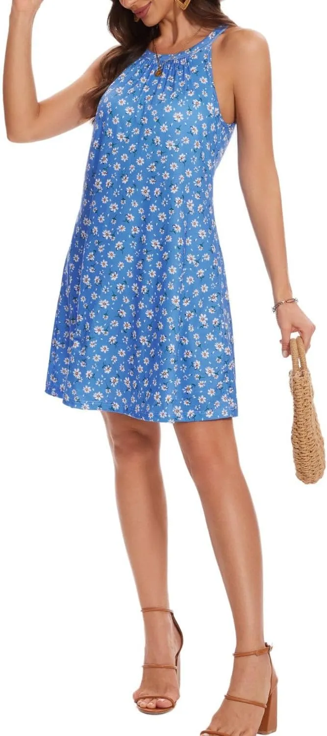 ANYFITTING Summer Dress with Built in Bra Casual Beach Sundress Flowy Halter Mini Short Dresses for Women 2025