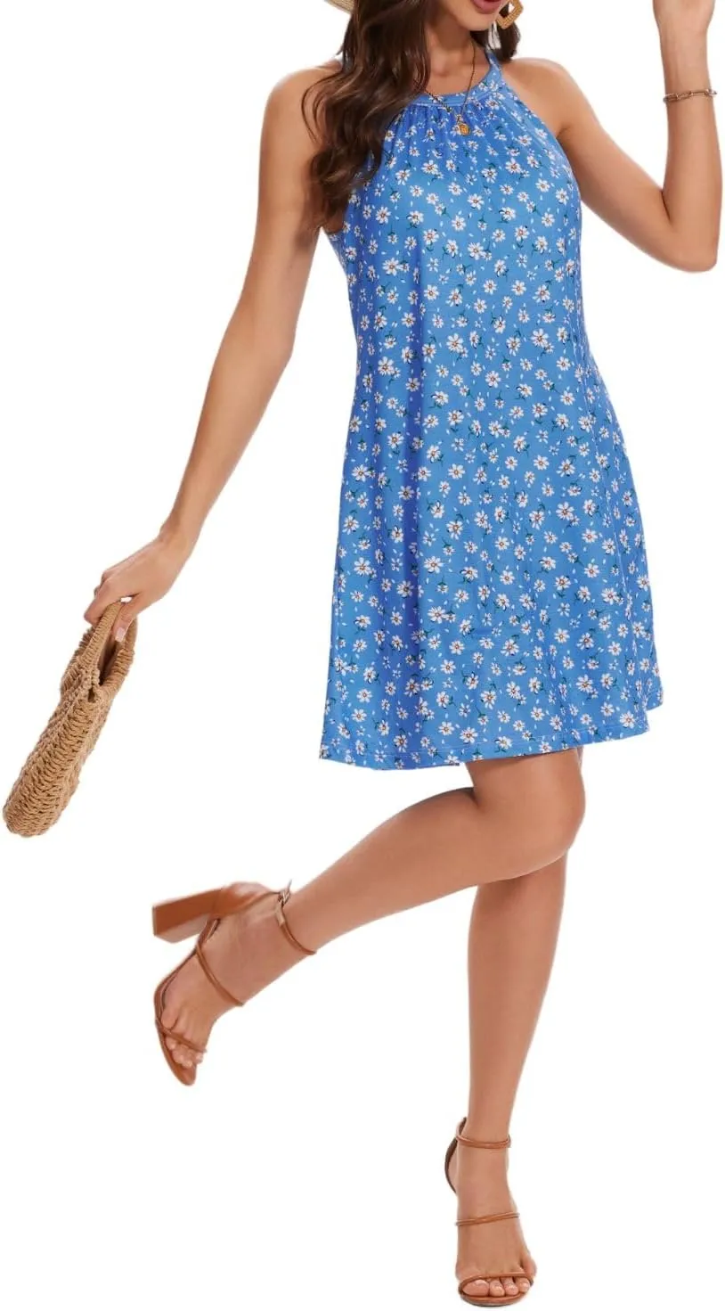 ANYFITTING Summer Dress with Built in Bra Casual Beach Sundress Flowy Halter Mini Short Dresses for Women 2025
