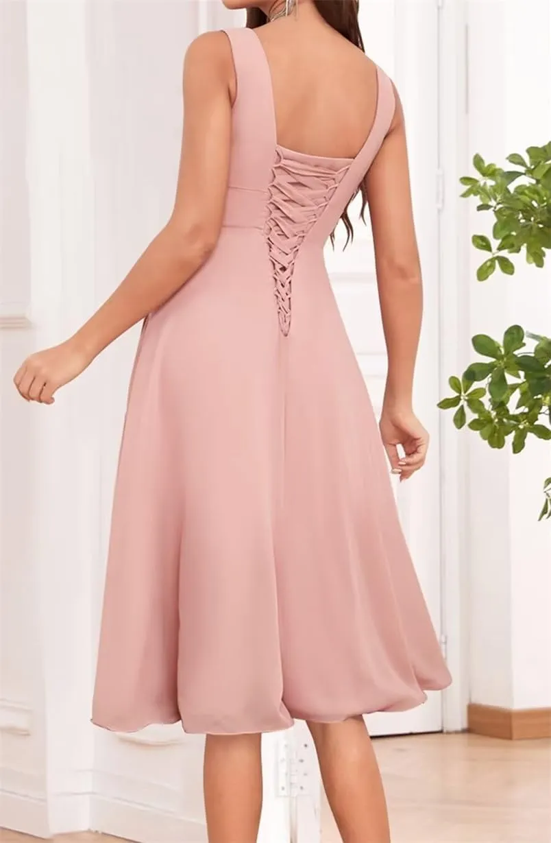 ANYSWBKN Short Bridesmaid Dresses for Wedding Bridesmaid Teens V Neck Chiffon Evening Party Homecoming Gown A188