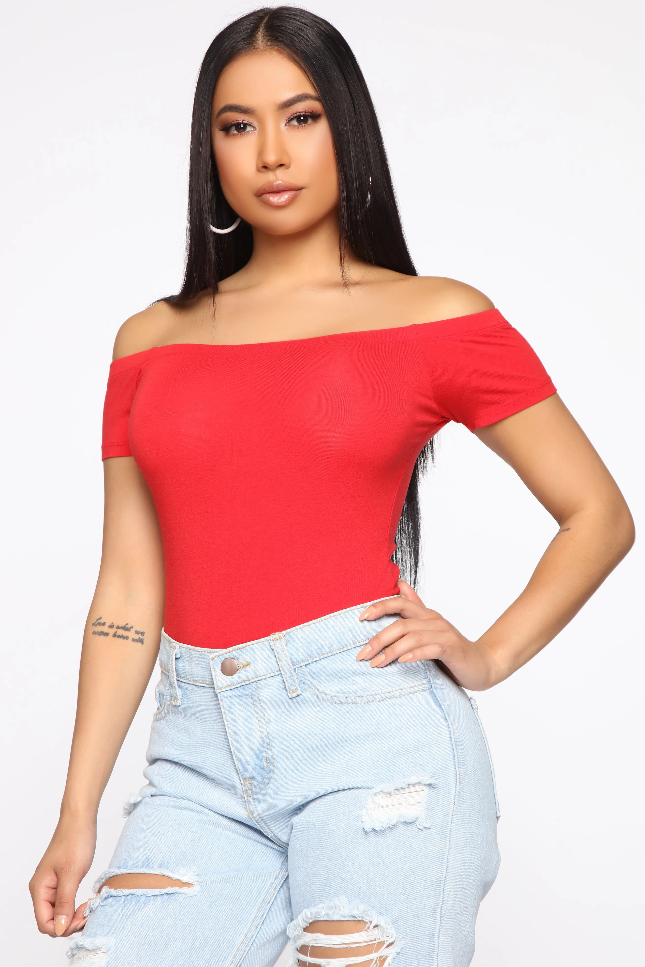 Autumn Off Shoulder Bodysuit - Red