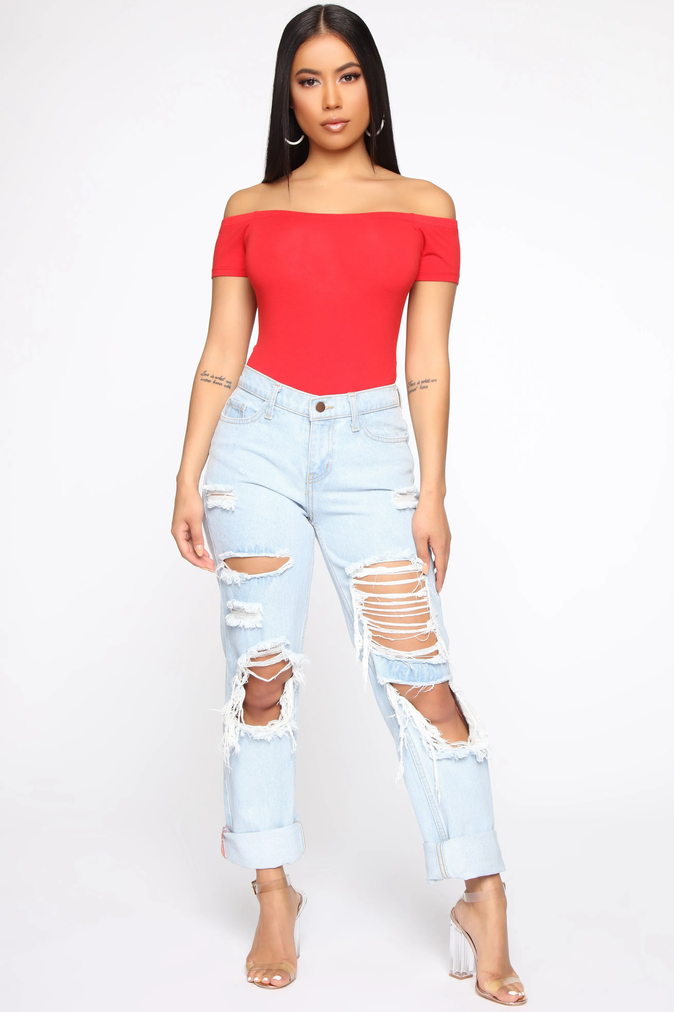 Autumn Off Shoulder Bodysuit - Red