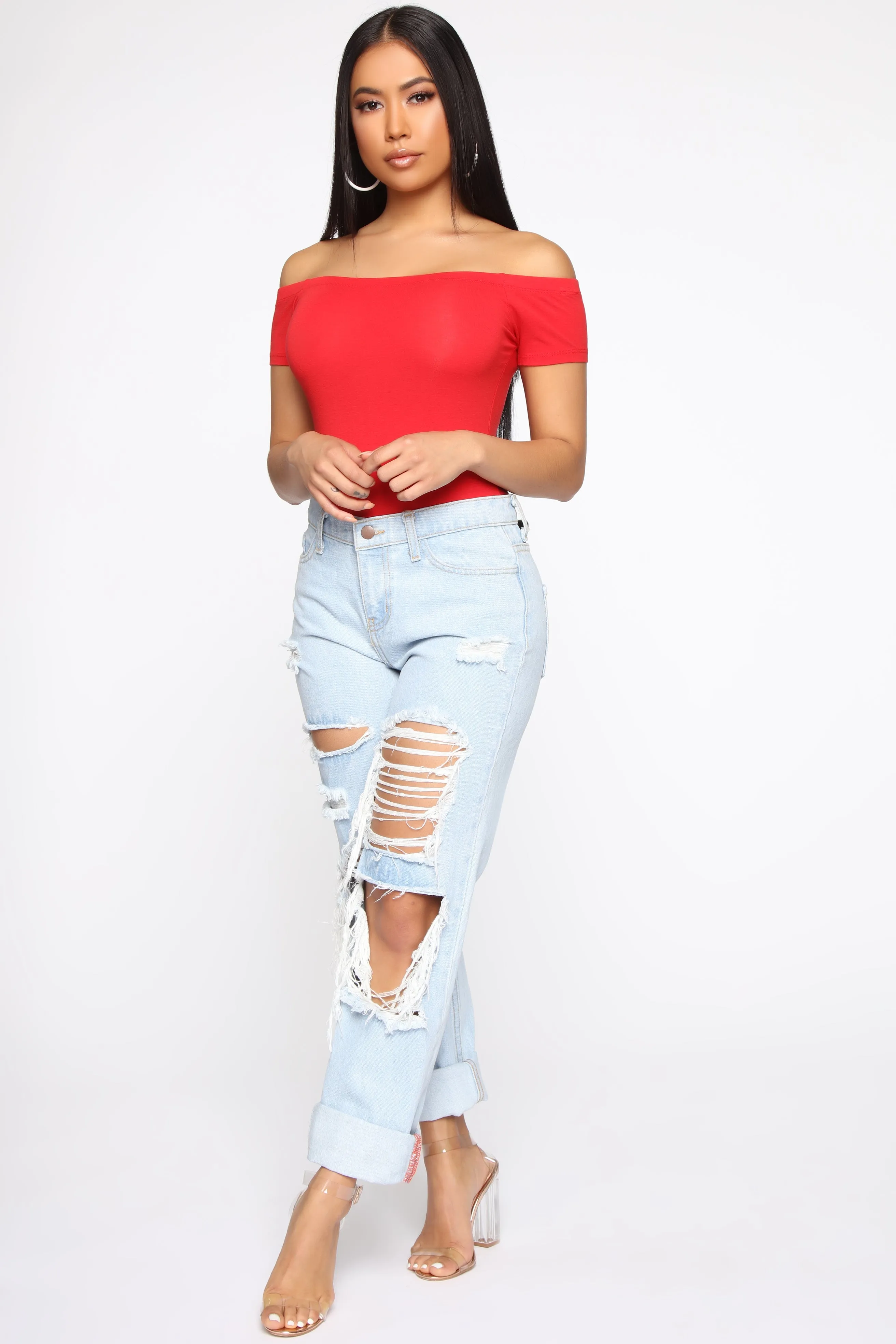 Autumn Off Shoulder Bodysuit - Red