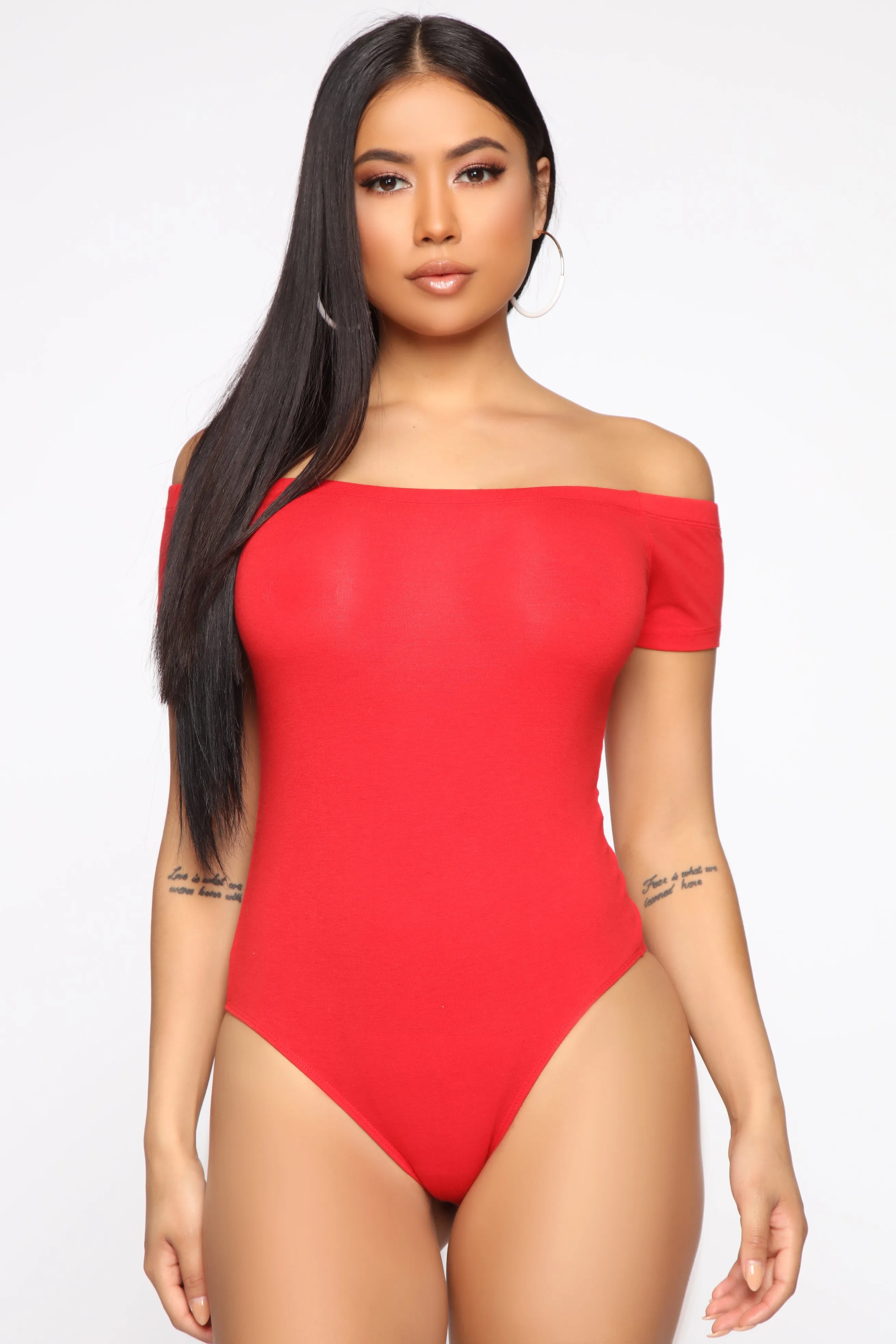 Autumn Off Shoulder Bodysuit - Red