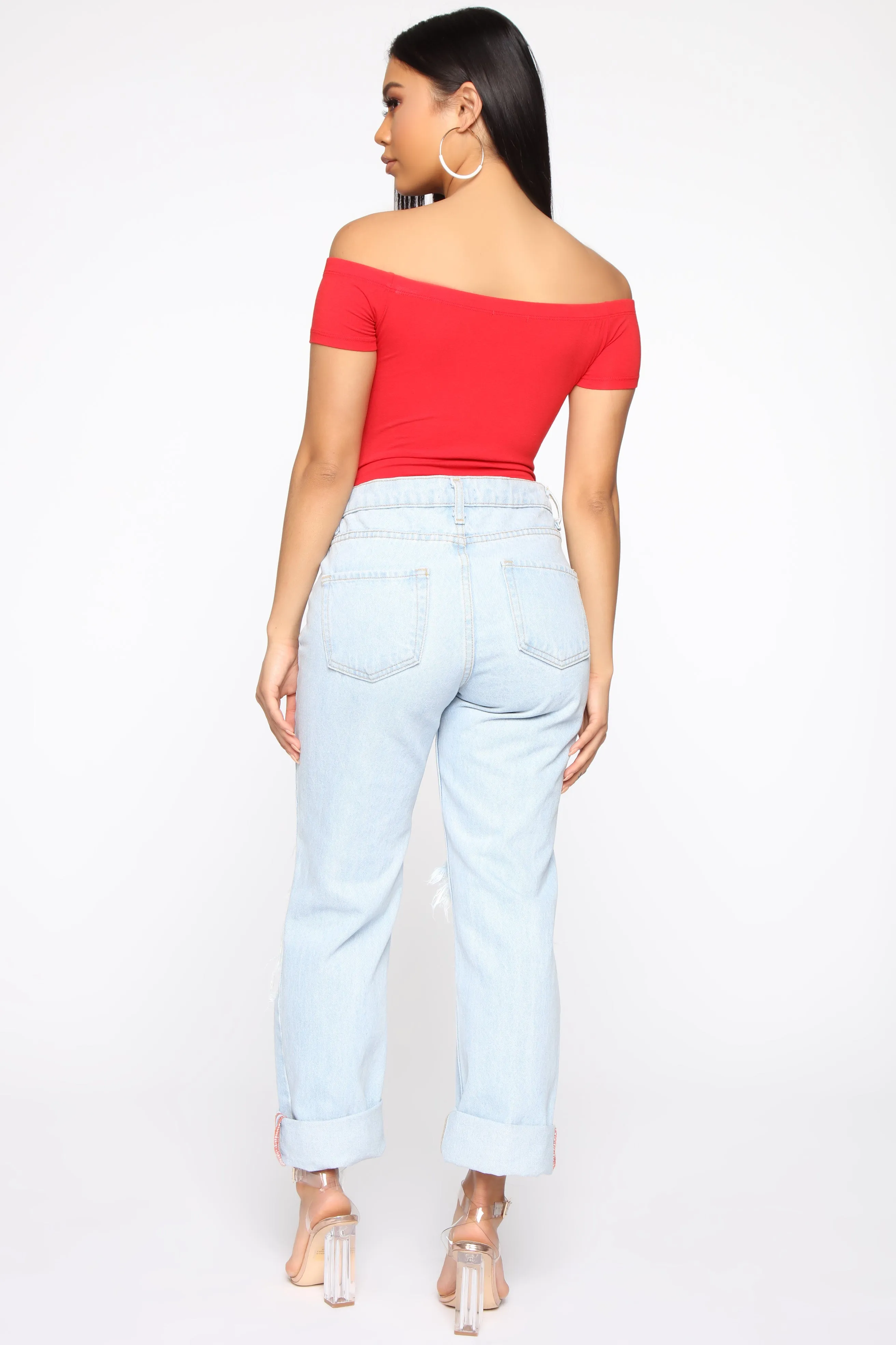 Autumn Off Shoulder Bodysuit - Red