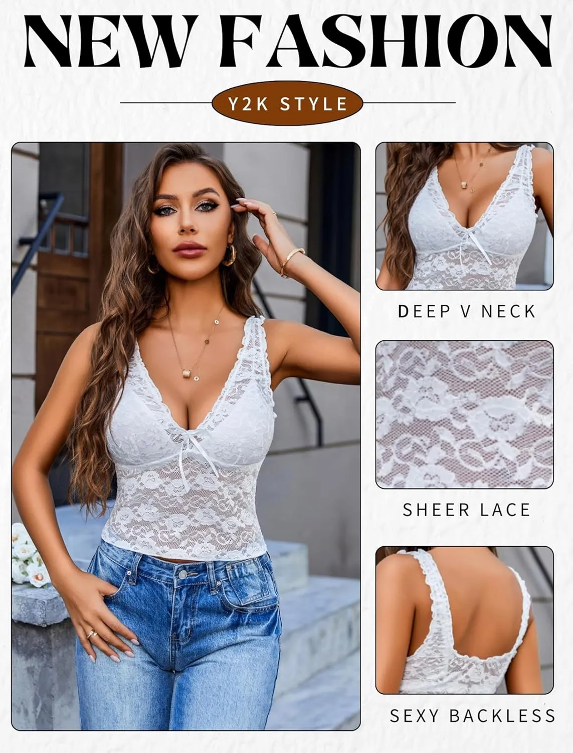 Avidlove Lace Tops for Women Mesh Top Crop Tank Tops Sexy V Neck Sleeveless Trendy Y2K Lace Undershirt