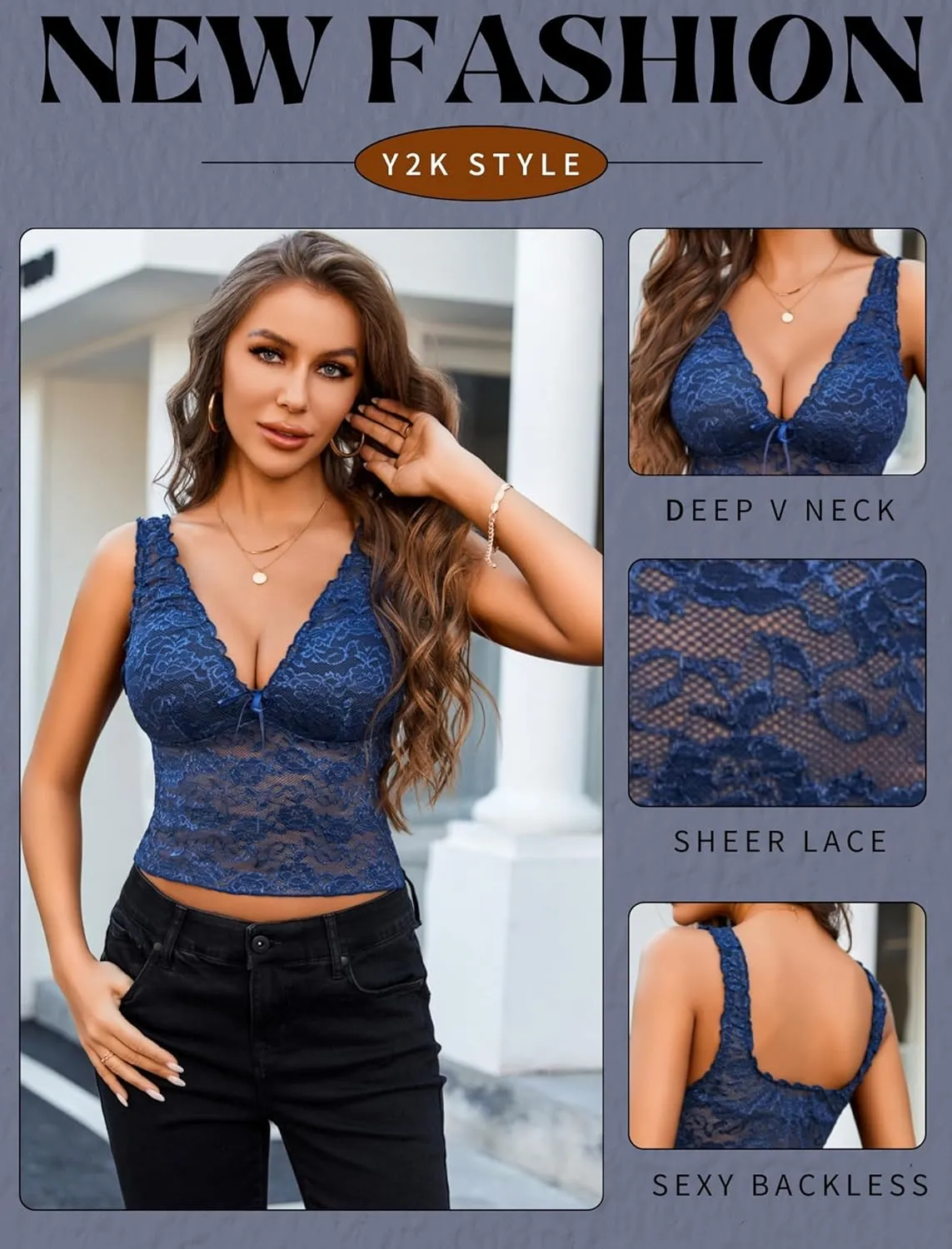 Avidlove Lace Tops for Women Mesh Top Crop Tank Tops Sexy V Neck Sleeveless Trendy Y2K Lace Undershirt
