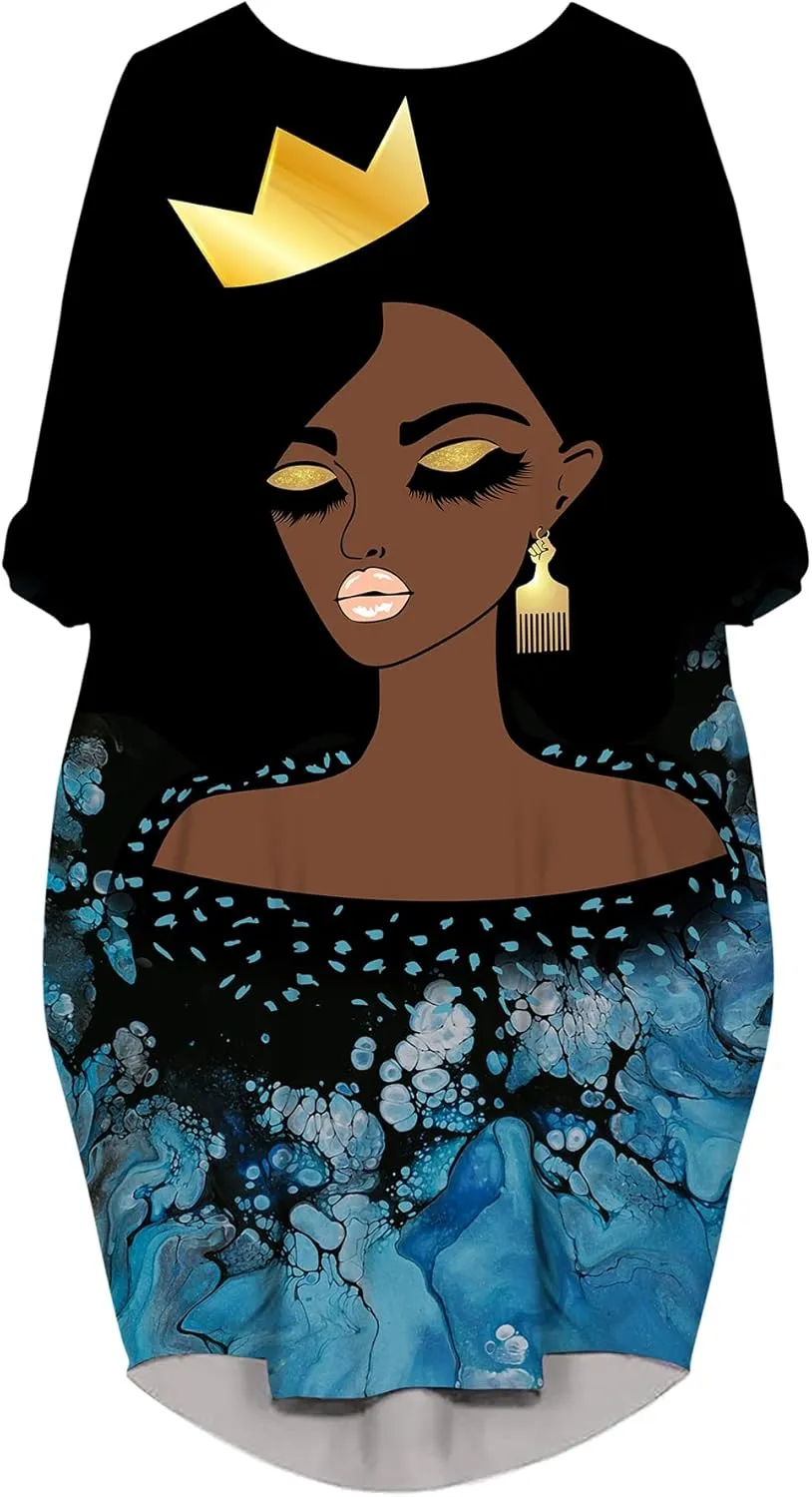 AZPSRT Fashion Women's African American Art Print Dress Casual Loose Dresses