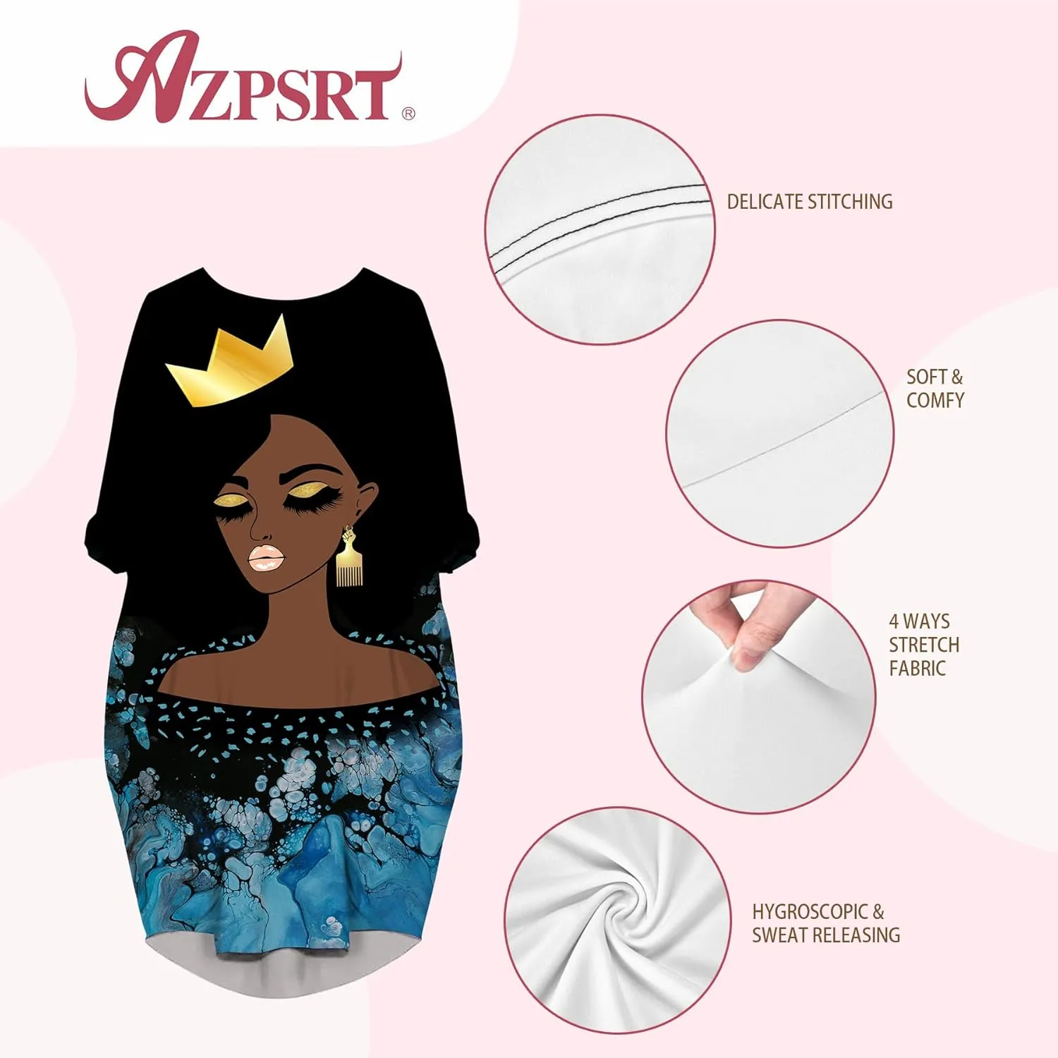 AZPSRT Fashion Women's African American Art Print Dress Casual Loose Dresses