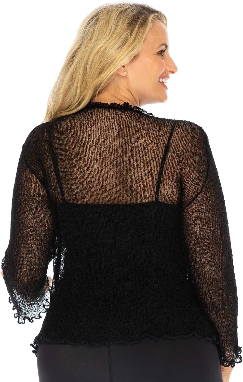 Back From Bali Womens Plus Size Sheer Ruffle Shrug Lightweight Bolero Cardigan Arm Cover 2X 3X 4X