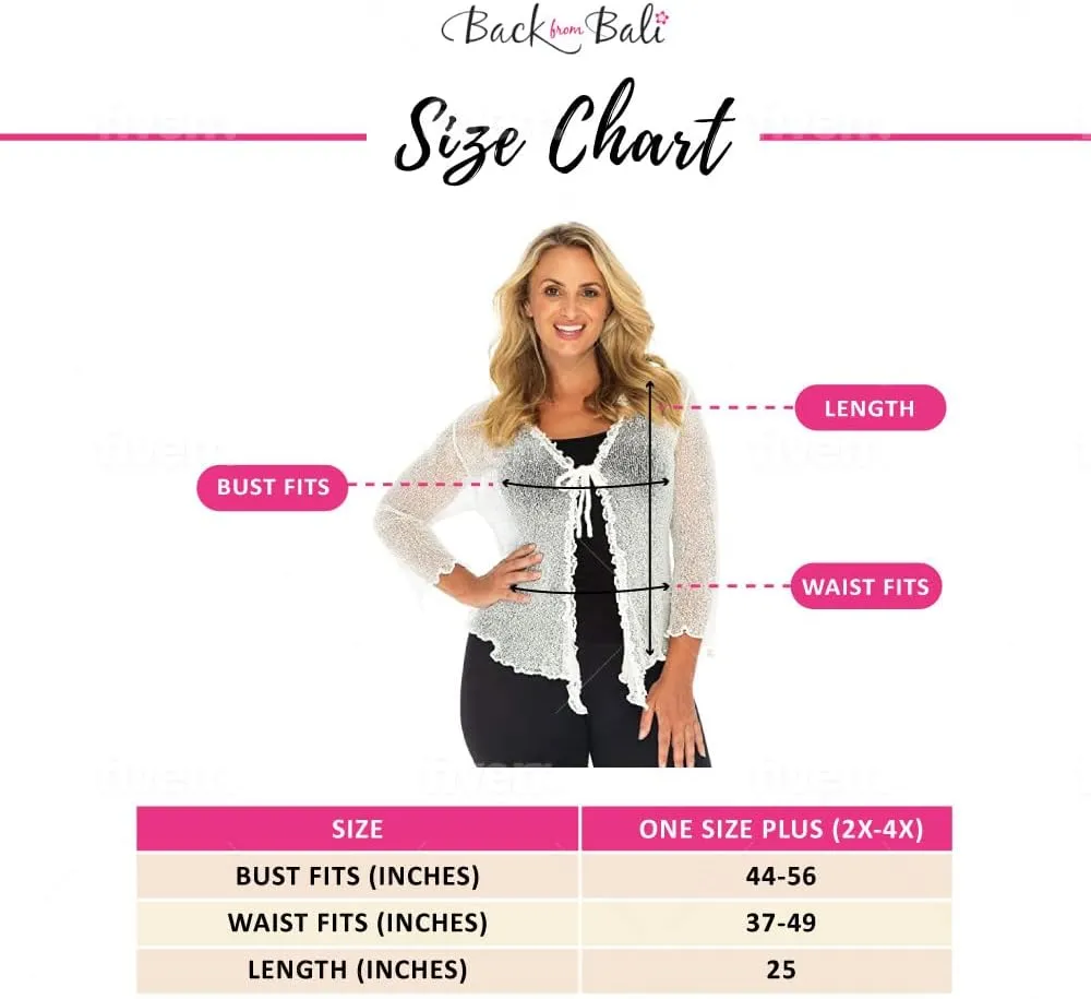 Back From Bali Womens Plus Size Sheer Ruffle Shrug Lightweight Bolero Cardigan Arm Cover 2X 3X 4X