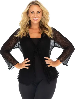 Back From Bali Womens Plus Size Sheer Ruffle Shrug Lightweight Bolero Cardigan Arm Cover 2X 3X 4X